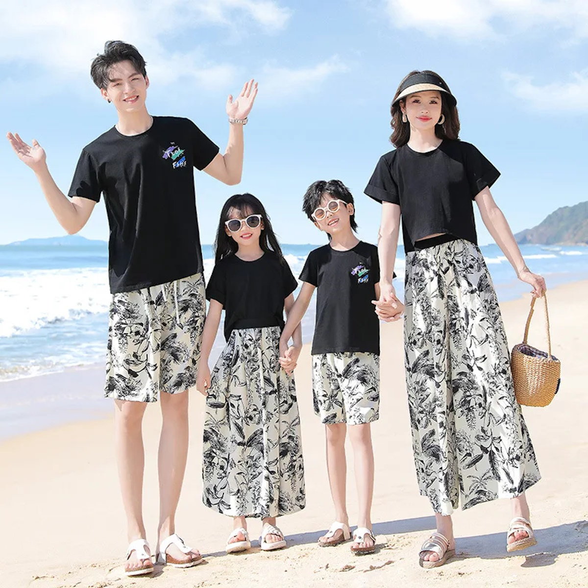 Matching Family Outfits Palm Leaves Outfits Dress and T-Shirts Set - ChildAngle