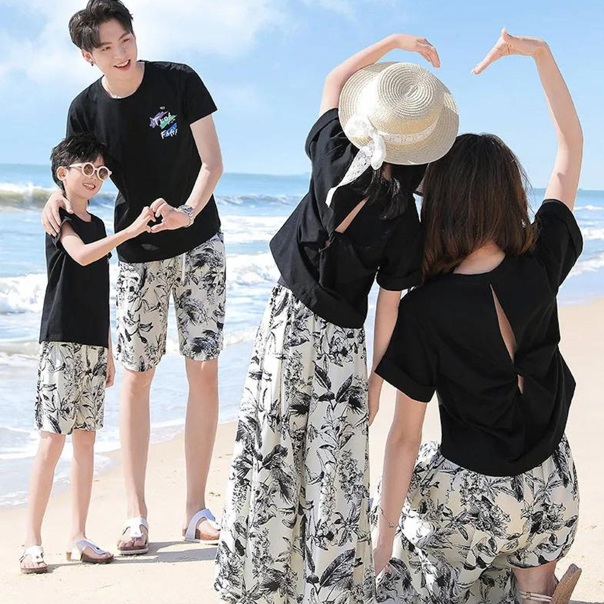 Matching Family Outfits Palm Leaves Outfits Dress and T-Shirts Set - ChildAngle