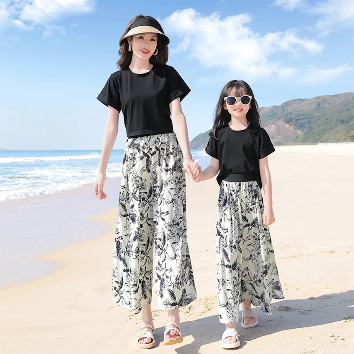 Matching Family Outfits Palm Leaves Outfits Dress and T-Shirts Set - ChildAngle