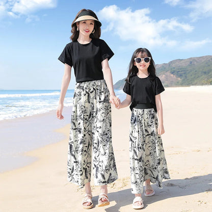 Matching Family Outfits Palm Leaves Outfits Dress and T-Shirts Set - ChildAngle