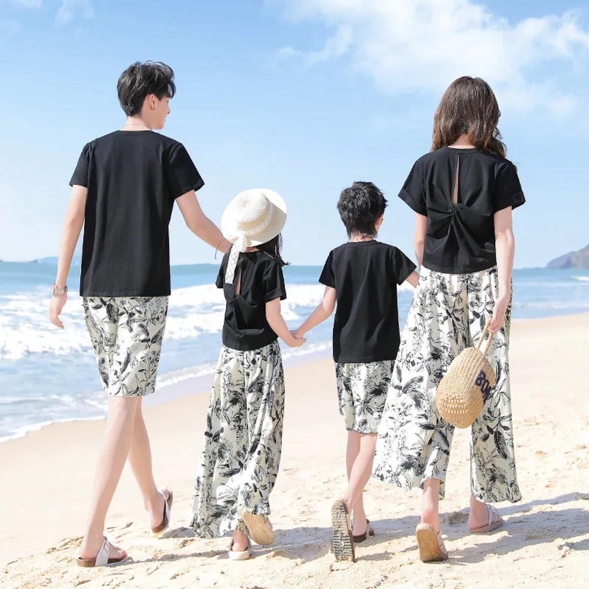 Matching Family Outfits Palm Leaves Outfits Dress and T-Shirts Set - ChildAngle