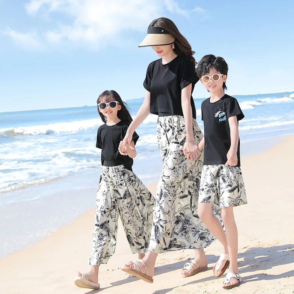 Matching Family Outfits Palm Leaves Outfits Dress and T-Shirts Set - ChildAngle