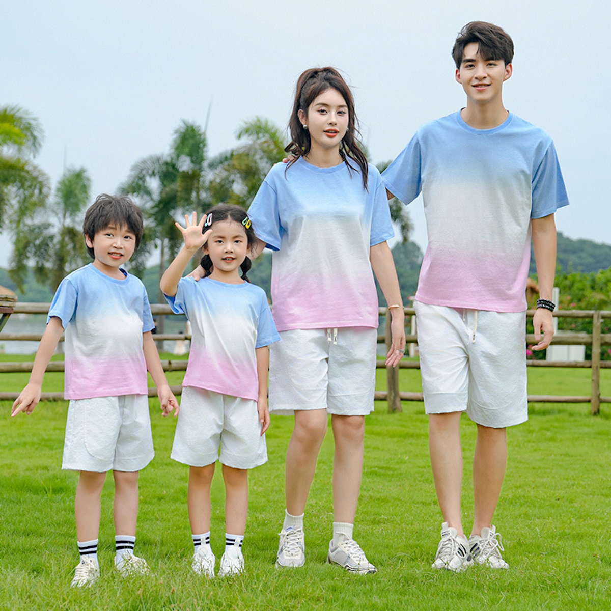 Matching gradient shirts and shorts for Family of four - ChildAngle