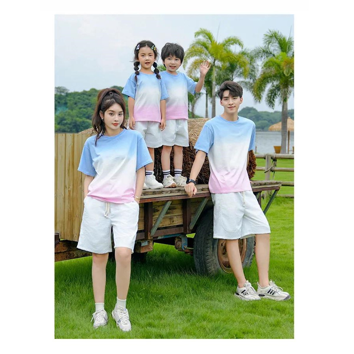 Matching gradient shirts and shorts for Family of four - ChildAngle