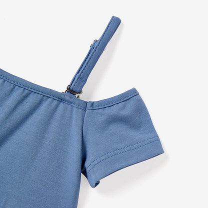 Family Matching Outfits Colorblock Front Pocket T-Shirts and Off Shoulder Floral Lace Bottom Dress - ChildAngle