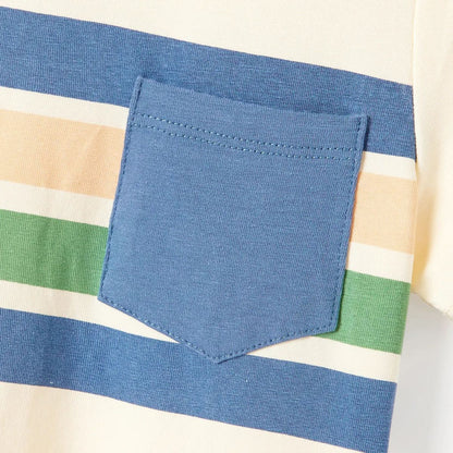 Family Matching Outfits Colorblock Front Pocket T-Shirts and Off Shoulder Floral Lace Bottom Dress - ChildAngle