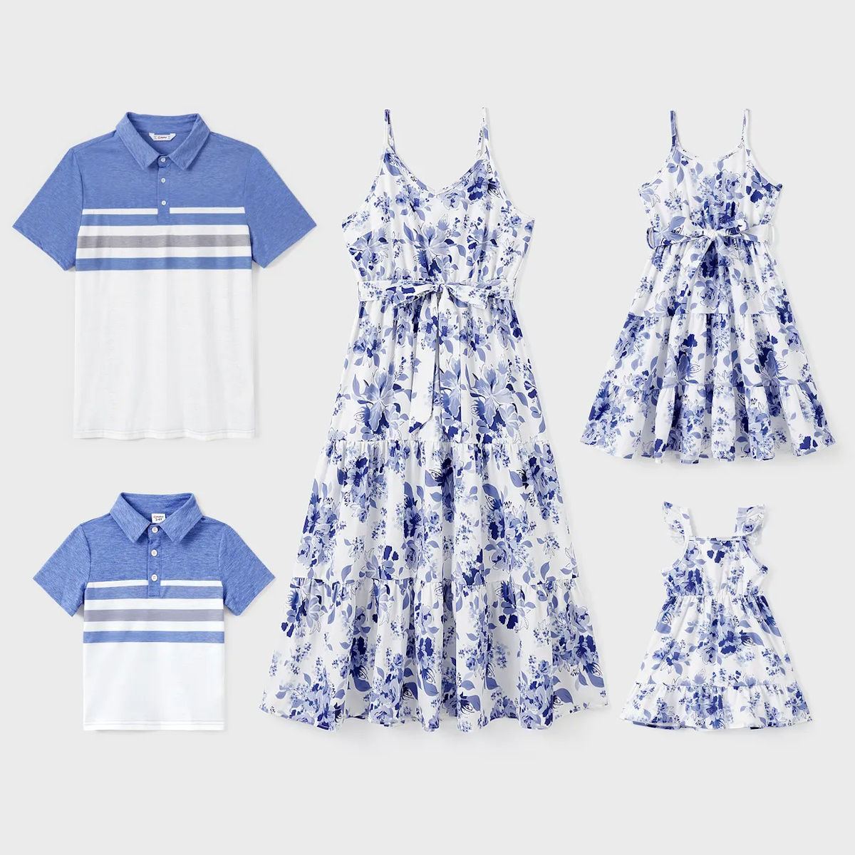 Matching Family Dress Floral Belted Waist Easter Cami Dress Colorblock Striped Polo T-Shirts - ChildAngle