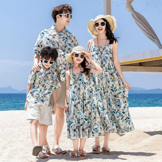 Family matching floral outfits - ChildAngle Flower Leaves Dress Shirts and Shorts