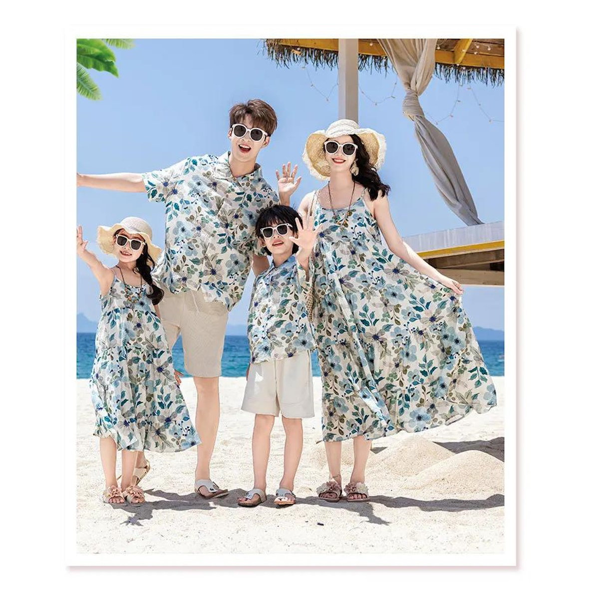 Family matching floral outfits - ChildAngle Flower Leaves Dress Shirts and Shorts
