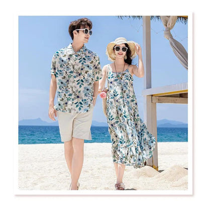 Family matching floral outfits - ChildAngle Flower Leaves Dress Shirts and Shorts