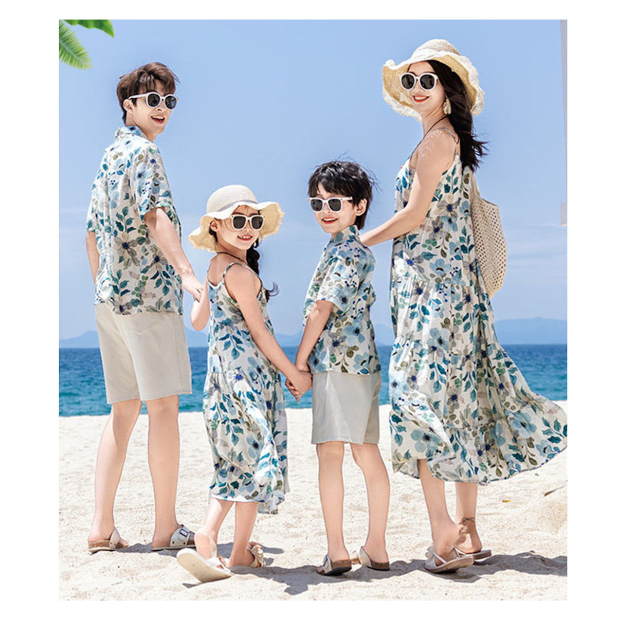 Family matching floral outfits - ChildAngle Flower Leaves Dress Shirts and Shorts