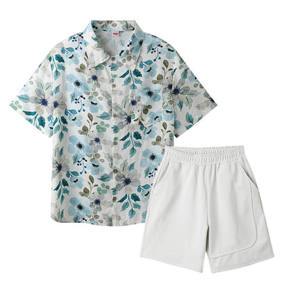 Family matching floral outfits - ChildAngle Flower Leaves Dress Shirts and Shorts