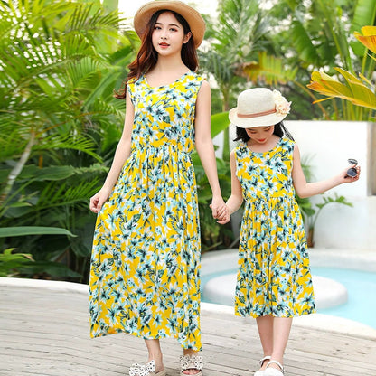 Family Matching Outfits Blue Matching Family and Floral Shirred Tiered Dress - ChildAngle