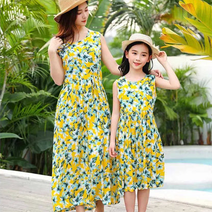 Family Matching Outfits Blue Matching Family and Floral Shirred Tiered Dress - ChildAngle