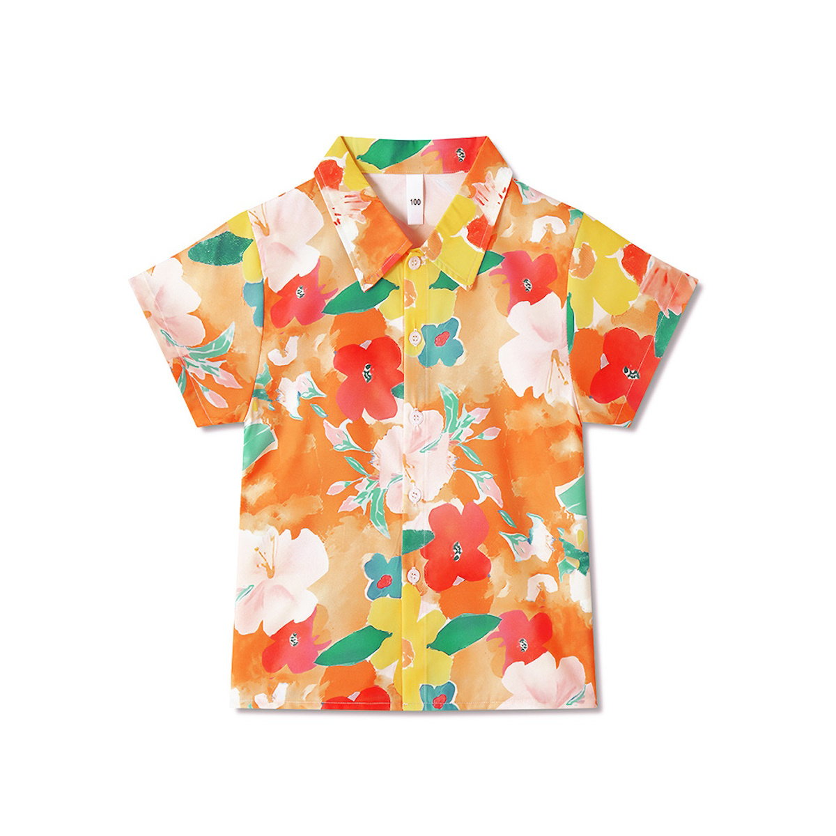 Family Matching Outfits Vacation Tropical Flower Print Polo Shirts and Floral Print Wrap Dress - ChildAngle