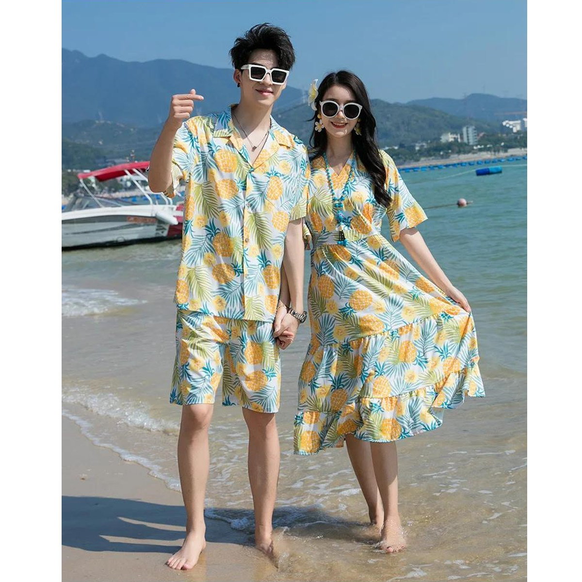 Two people in matching pineapple-patterned outfits  Pineapple Family Matching Outfits - ChildAngle