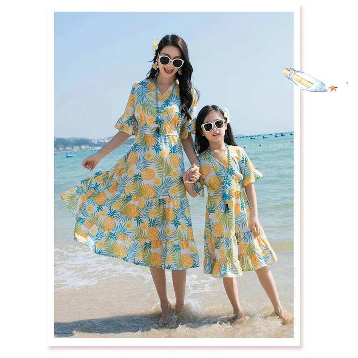Two women in matching pineapple-patterned dresses  Pineapple Family Matching Outfits - ChildAngle
