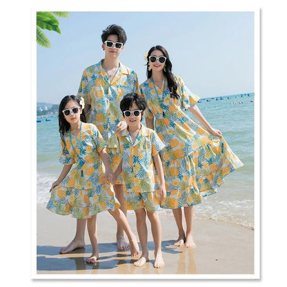 Family of four wearing matching pineapple-patterned outfits  Pineapple Family Matching Outfits - ChildAngle