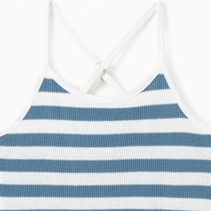 Family Matching Outfits Preppy Style Striped Front Pockets Matching T-Shirts and Striped Print Strappy V Neck A Line Dress - ChildAngle