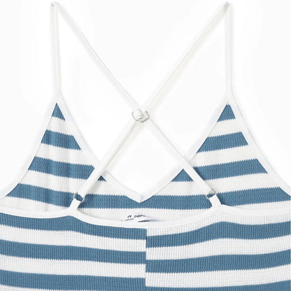 Family Matching Outfits Preppy Style Striped Front Pockets Matching T-Shirts and Striped Print Strappy V Neck A Line Dress - ChildAngle