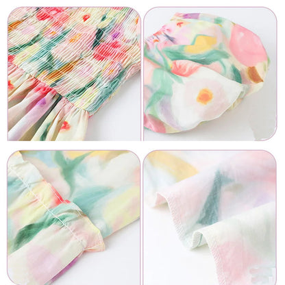 Flower Print Halter Front Shirred Dress Shirts and Shorts for Whole Family - ChildAngle