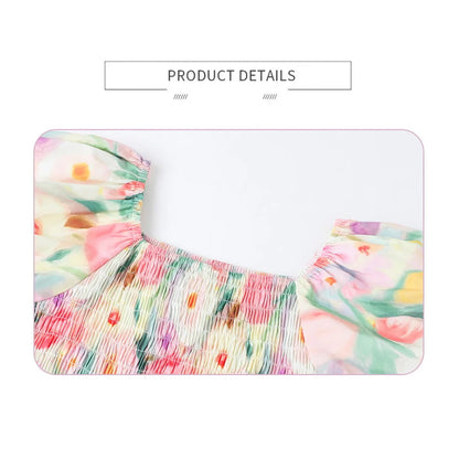 Flower Print Halter Front Shirred Dress Shirts and Shorts for Whole Family - ChildAngle