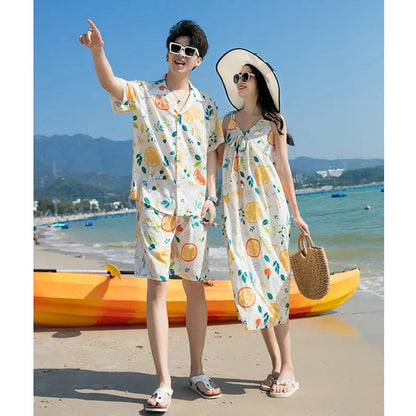 Couple in matching outfits with fruit pattern  - ChildAngle Family Matching Outfits Set