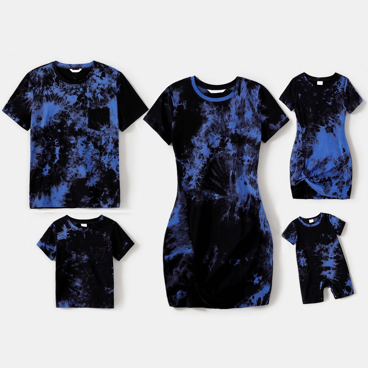 Family Matching Outfits Tie Dye Twist Knot Bodycon Dress and Tie Dye T-Shirts - ChildAngle