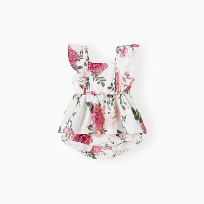 Family Matching Outfits Tropical Floral Wrap Dress Colorblock T-Shirts - ChildAngle