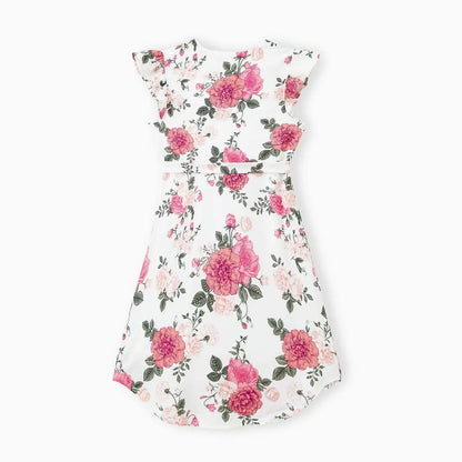 Family Matching Outfits Tropical Floral Wrap Dress Colorblock T-Shirts - ChildAngle