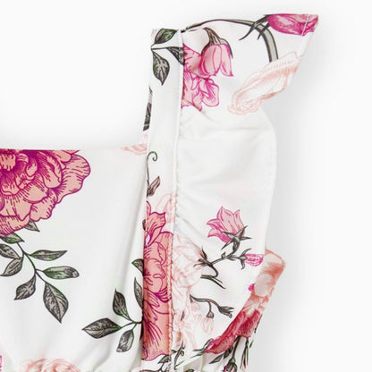 Family Matching Outfits Tropical Floral Wrap Dress Colorblock T-Shirts - ChildAngle