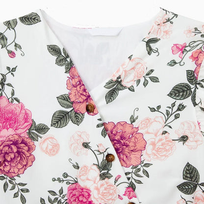 Family Matching Outfits Tropical Floral Wrap Dress Colorblock T-Shirts - ChildAngle