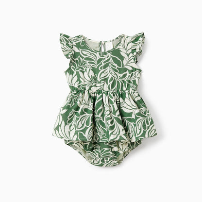 Family Matching Outfits Tropical Leaf Matching Family Shirts and Dress with Palm Leaves Print - ChildAngle