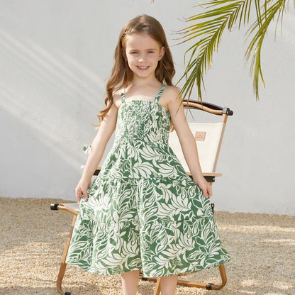 Family Matching Outfits Tropical Leaf Matching Family Shirts and Dress with Palm Leaves Print - ChildAngle