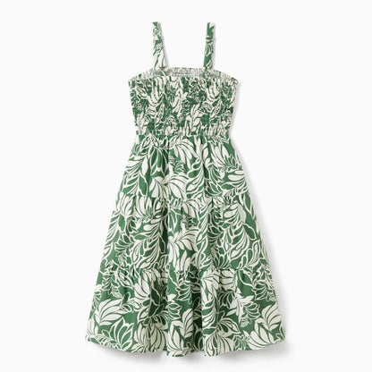 Family Matching Outfits Tropical Leaf Matching Family Shirts and Dress with Palm Leaves Print - ChildAngle