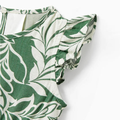 Family Matching Outfits Tropical Leaf Matching Family Shirts and Dress with Palm Leaves Print - ChildAngle