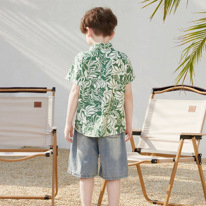 Family Matching Outfits Tropical Leaf Matching Family Shirts and Dress with Palm Leaves Print - ChildAngle