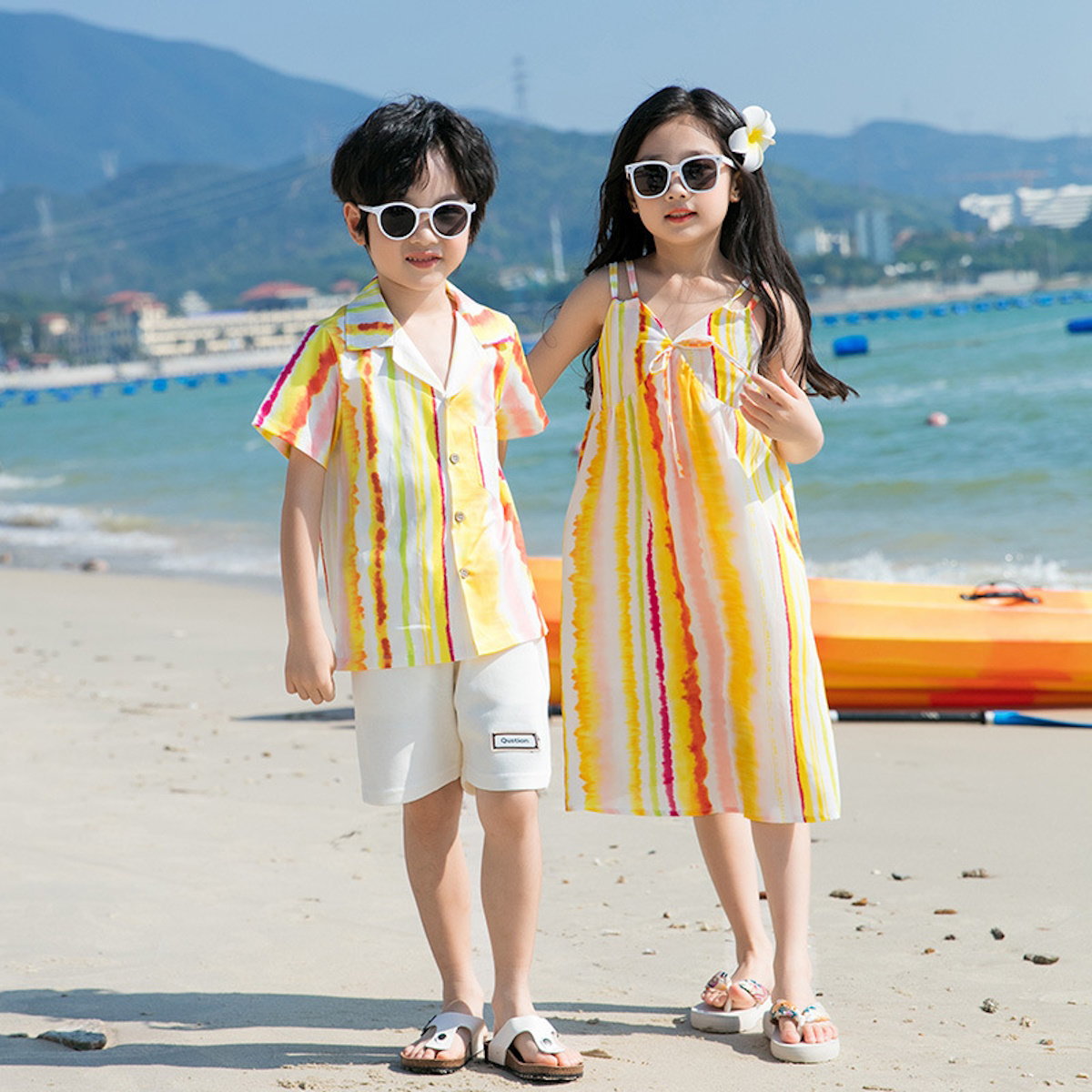 Family matching yellow and white striped outfits - ChildAngle Family Beach Matching Outfits