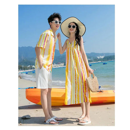 Family matching yellow and white striped outfits - ChildAngle Family Beach Matching Outfits