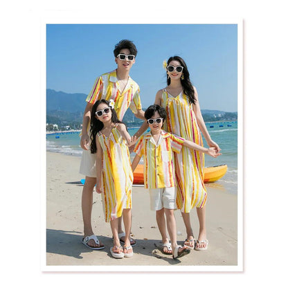Family matching yellow and white striped outfits - ChildAngle Family Beach Matching Outfits
