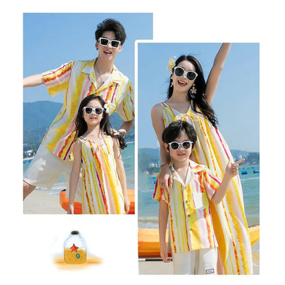 Family matching yellow and white striped outfits - ChildAngle Family Beach Matching Outfits