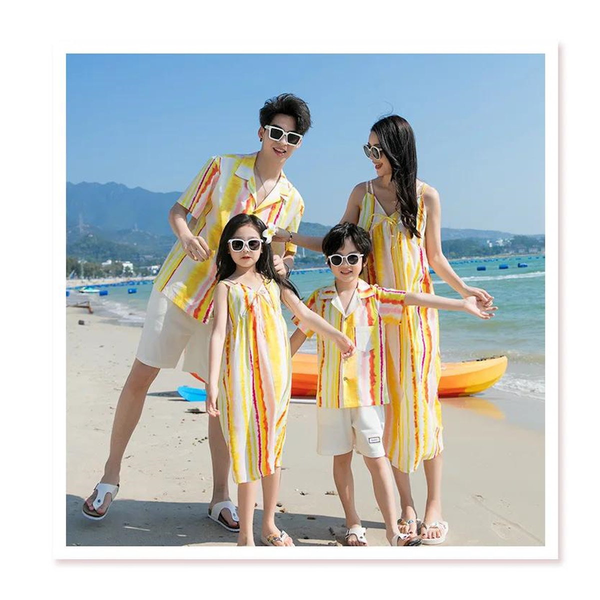 Family matching yellow and white striped outfits - ChildAngle Family Beach Matching Outfits