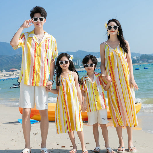 Family matching yellow and white striped outfits - ChildAngle Family Beach Matching Outfits