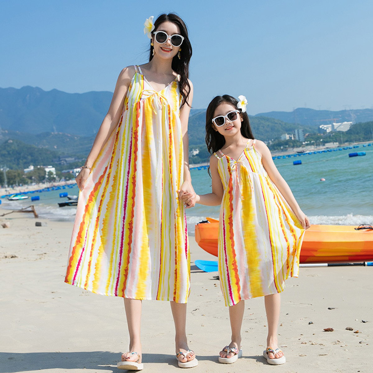 Family matching yellow and white striped outfits - ChildAngle Family Beach Matching Outfits