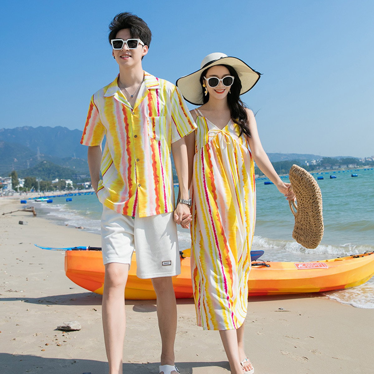 Family matching yellow and white striped outfits - ChildAngle Family Beach Matching Outfits