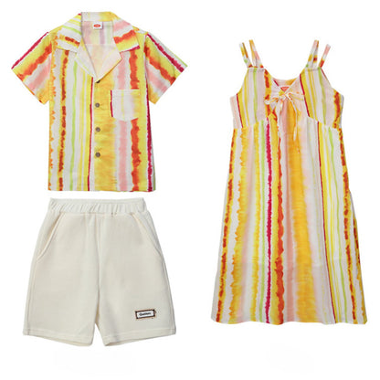 Family matching yellow and white striped outfits - ChildAngle Family Beach Matching Outfits