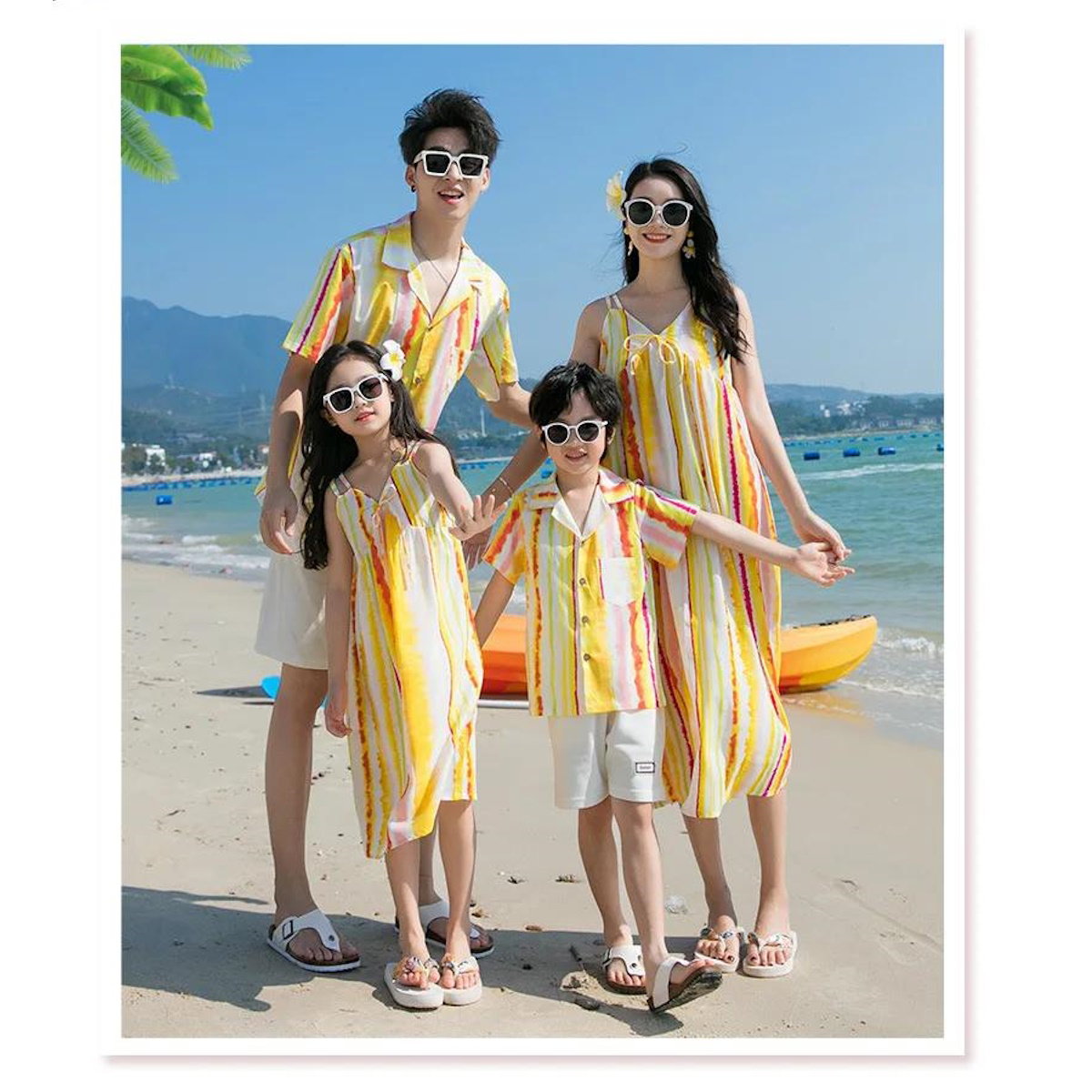 Family matching yellow and white striped outfits - ChildAngle Family Beach Matching Outfits