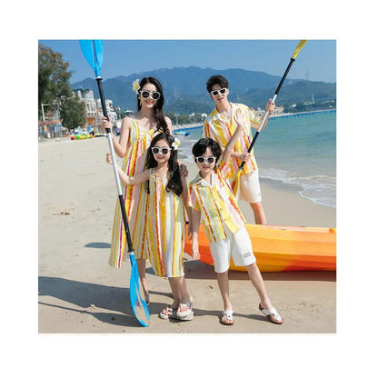 Family matching yellow and white striped outfits - ChildAngle Family Beach Matching Outfits