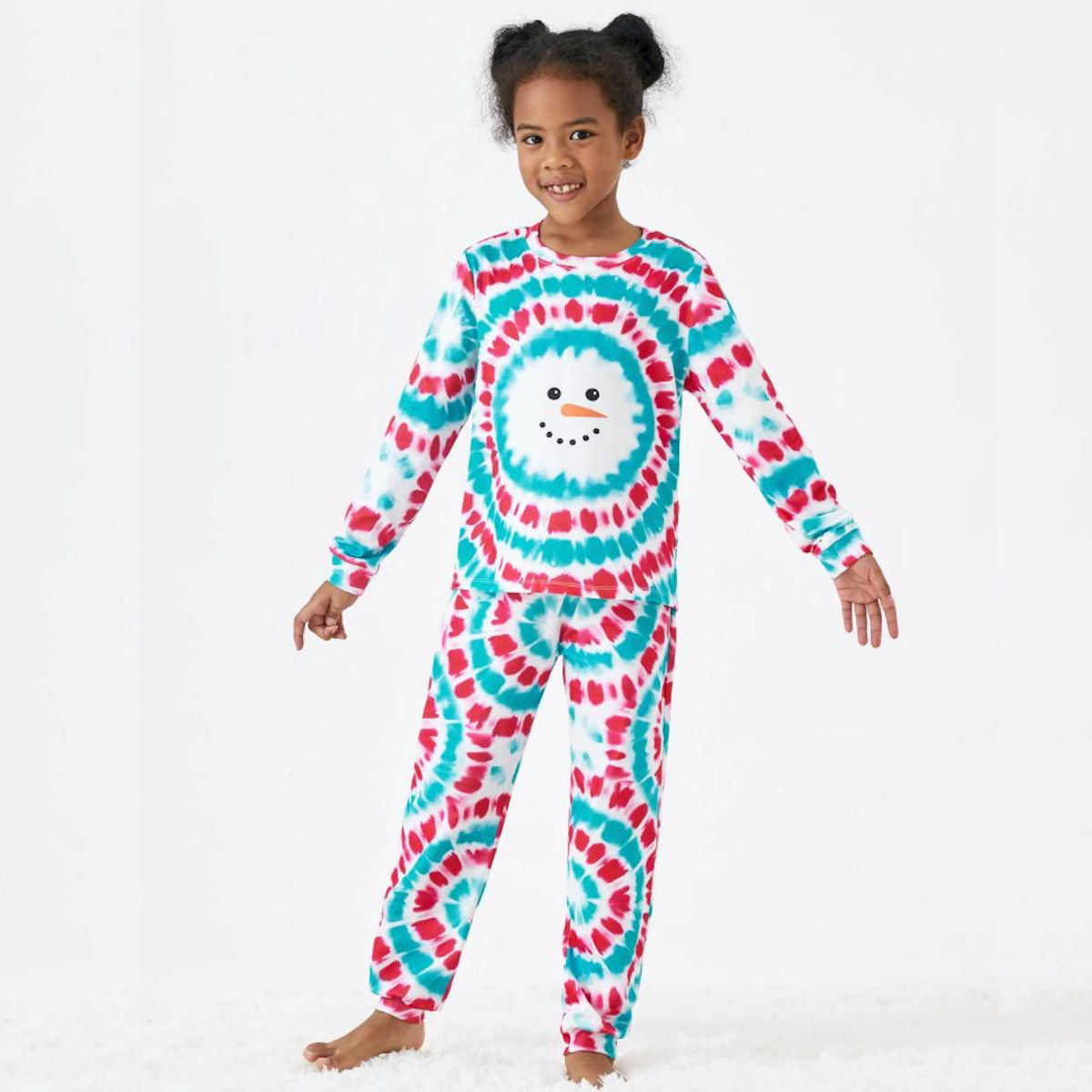 Red and Blue Tie Dye Snowman Family Matching Pajamas Christmas Sleepwear - ChildAngle
