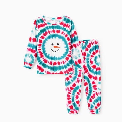 Red and Blue Tie Dye Snowman Family Matching Pajamas Christmas Sleepwear - ChildAngle